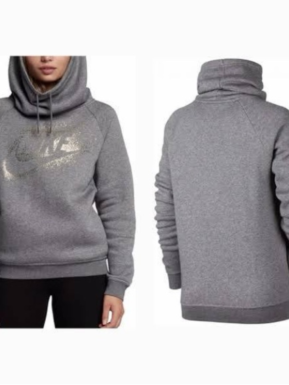 #383- Nike Metallic Rally Funnel Neck Hoodie in a heather grey